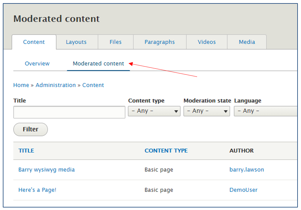 Screenshot showing how to find moderated content