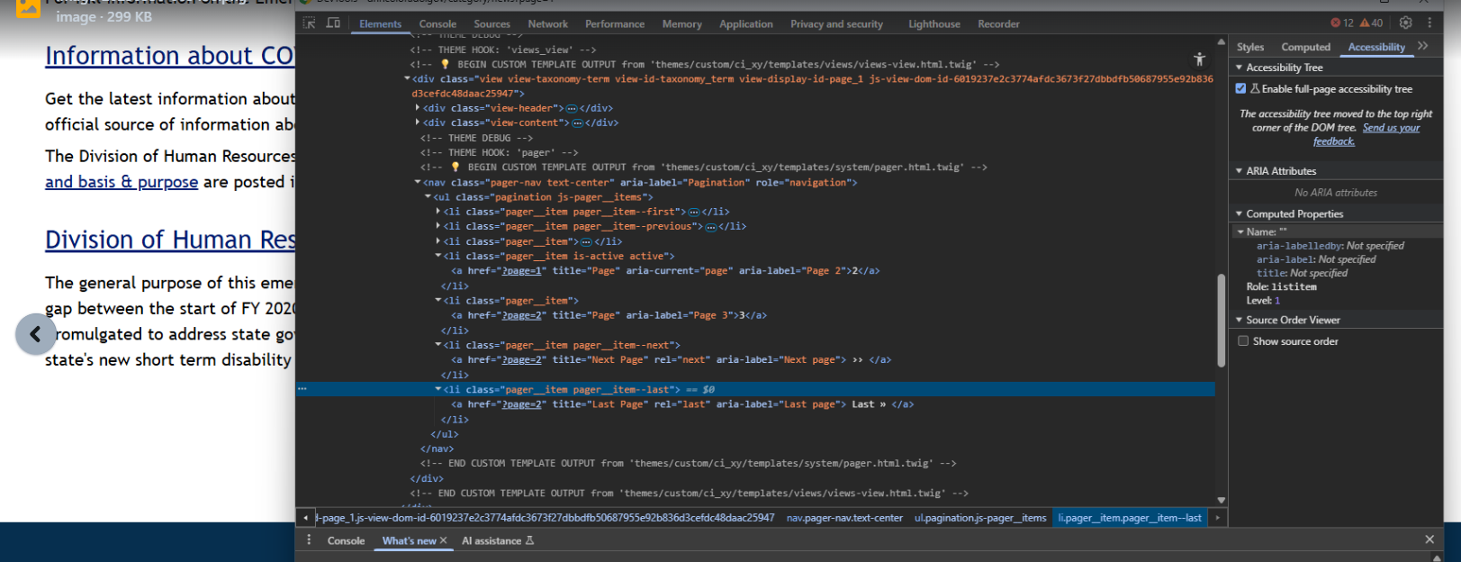 Image showing aria labels on pagination links