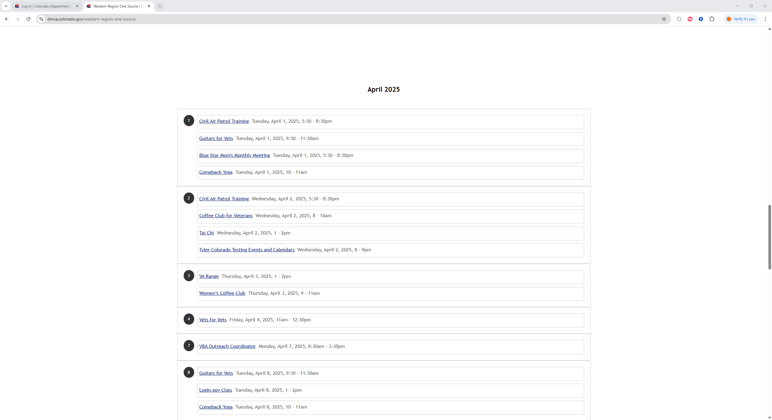 Screenshot of fix showing events for following months on calendar display