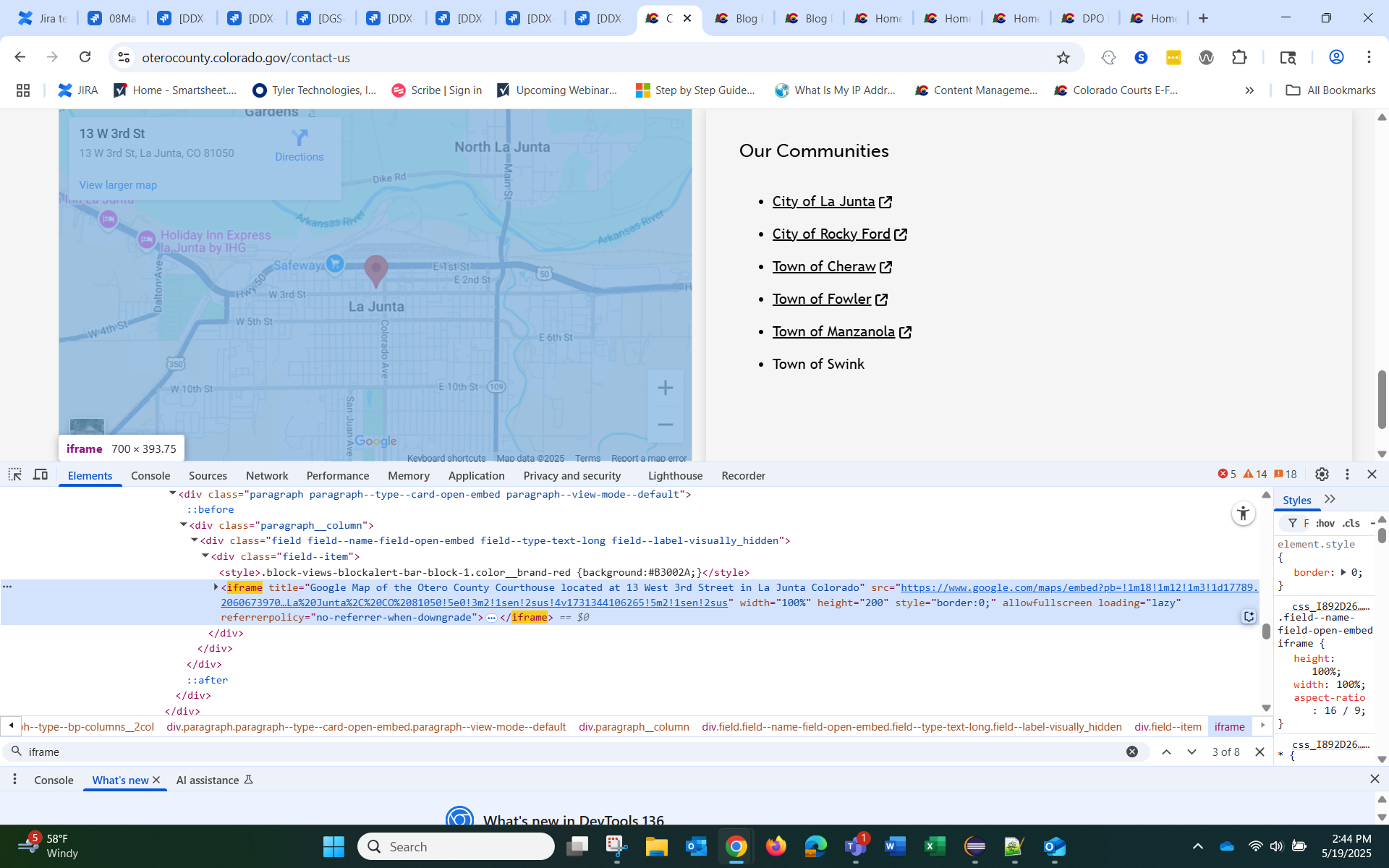 Image showing alt text added to map iframe within events content