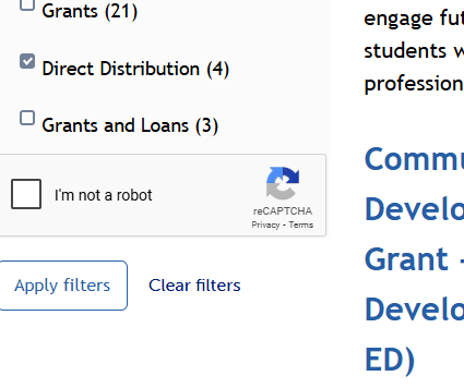 Image showing ReCaptcha V3 on the Resource Search feature