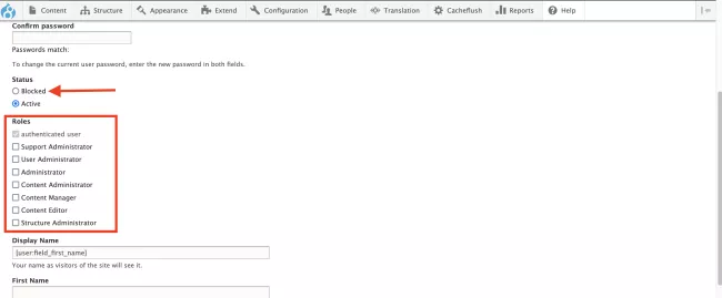screenshot of user account screen