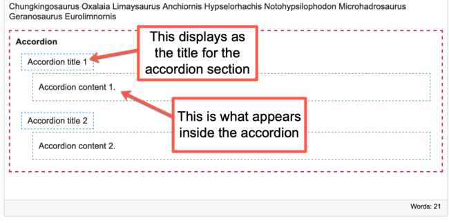 Accordion Title and Content in WYSIWYG accordions screenshot