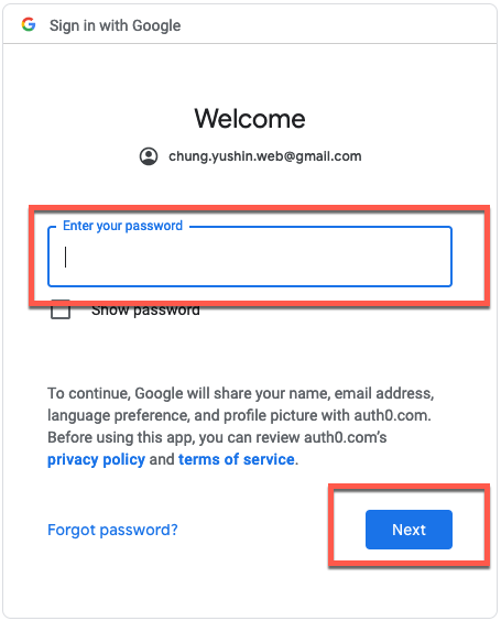 Enter Google Password screenshot