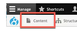 Content Button in admin menu screenshot