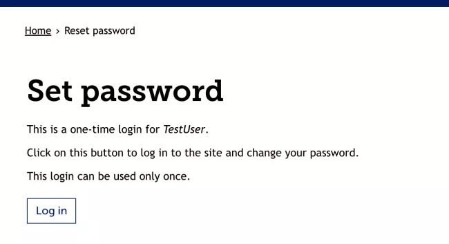 Picture of the Set Password page