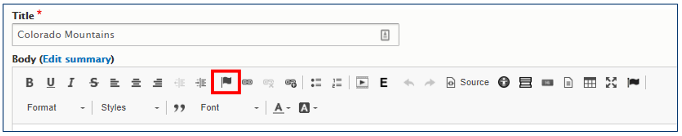 Screenshot of the toolbar with the anchor flag icon noted