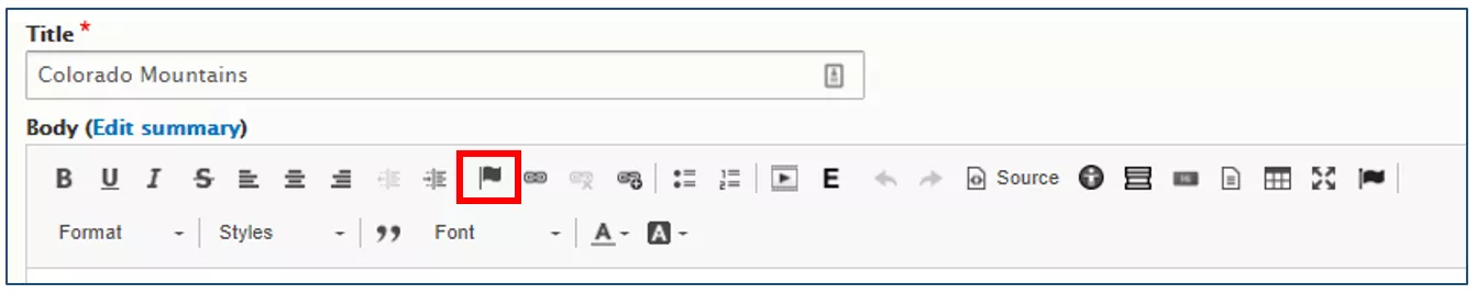 Screenshot of the toolbar with the anchor flag icon noted