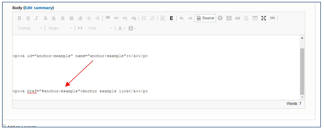 screenshot of the anchor link url in the source code of a page