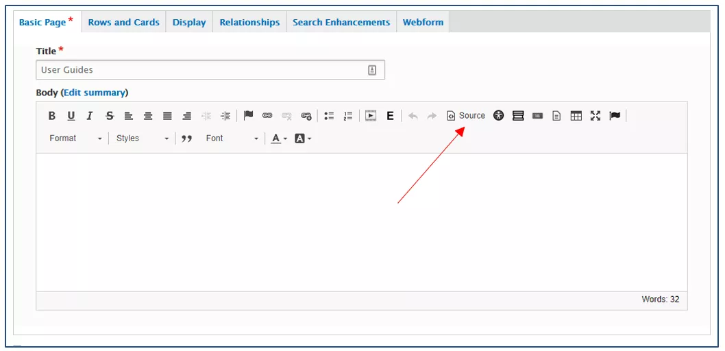Screenshot showing where the source icon is in the toolbar