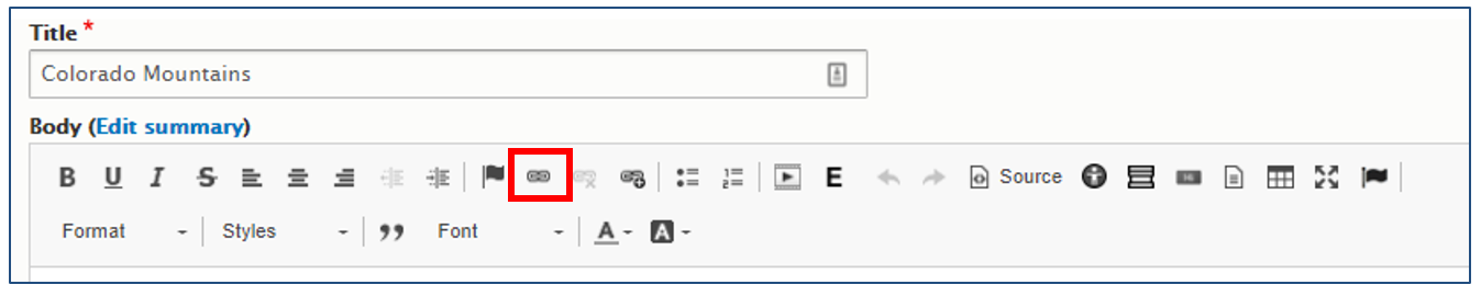 Screenshot of the link icon highlighted in the toolbar