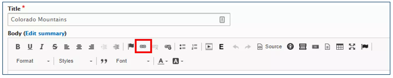 Screenshot of the link icon highlighted in the toolbar