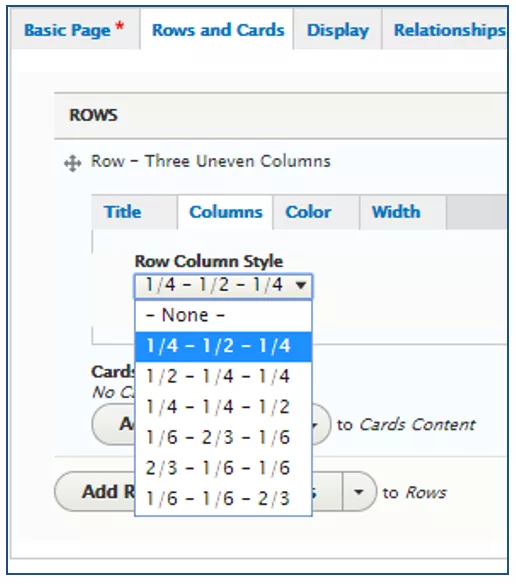 Screenshot showing the options for three uneven row column widths