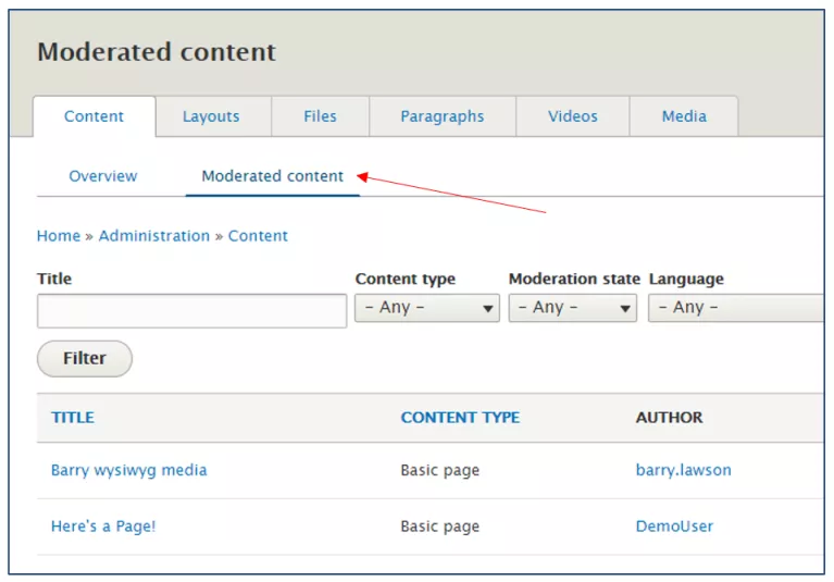 Screenshot showing how to find moderated content